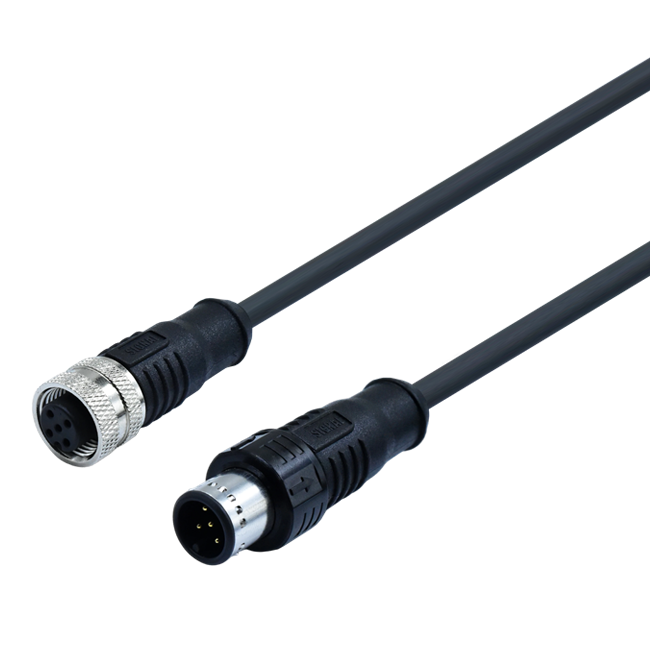 M12 A-Coding 5Pins Push-pull Self-locking Male-to-Female Molded Cable, L=1M