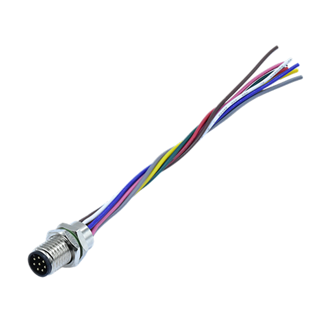 M12 A-Coding 8Pins Male Front Panel Connector (Front-Locked Solder Wire Type)