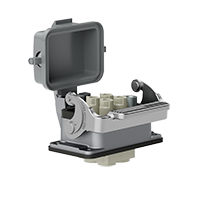 Heavy-duty connector – open-bottom, single-latch, bulkhead-mount insert (male)