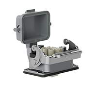 Heavy-duty connector – open-bottom, single-latch, bulkhead-mount insert (female)