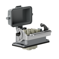 Heavy-duty connector – open-bottom, single-latch, bulkhead-mount insert (female)