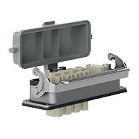 Heavy-duty connector – open-bottom, single-latch, bulkhead-mount insert (female)