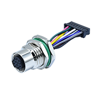 M12 A-Coding 12Pins Female Panel Connector (Front Lock M16×1.5) With Cable, HOUSING Connector At The End
