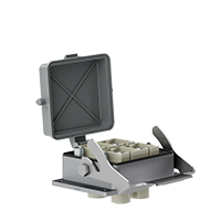 Heavy-duty connector – open-bottom, single-latch, bulkhead-mount insert (female)