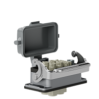Heavy-duty connector – open-bottom, single-latch, bulkhead-mount insert (female)