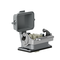 Heavy-duty connector – open-bottom, single-latch, bulkhead-mount insert (female)