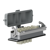 Heavy-duty connector – open-bottom, single-latch, bulkhead-mount insert (female)